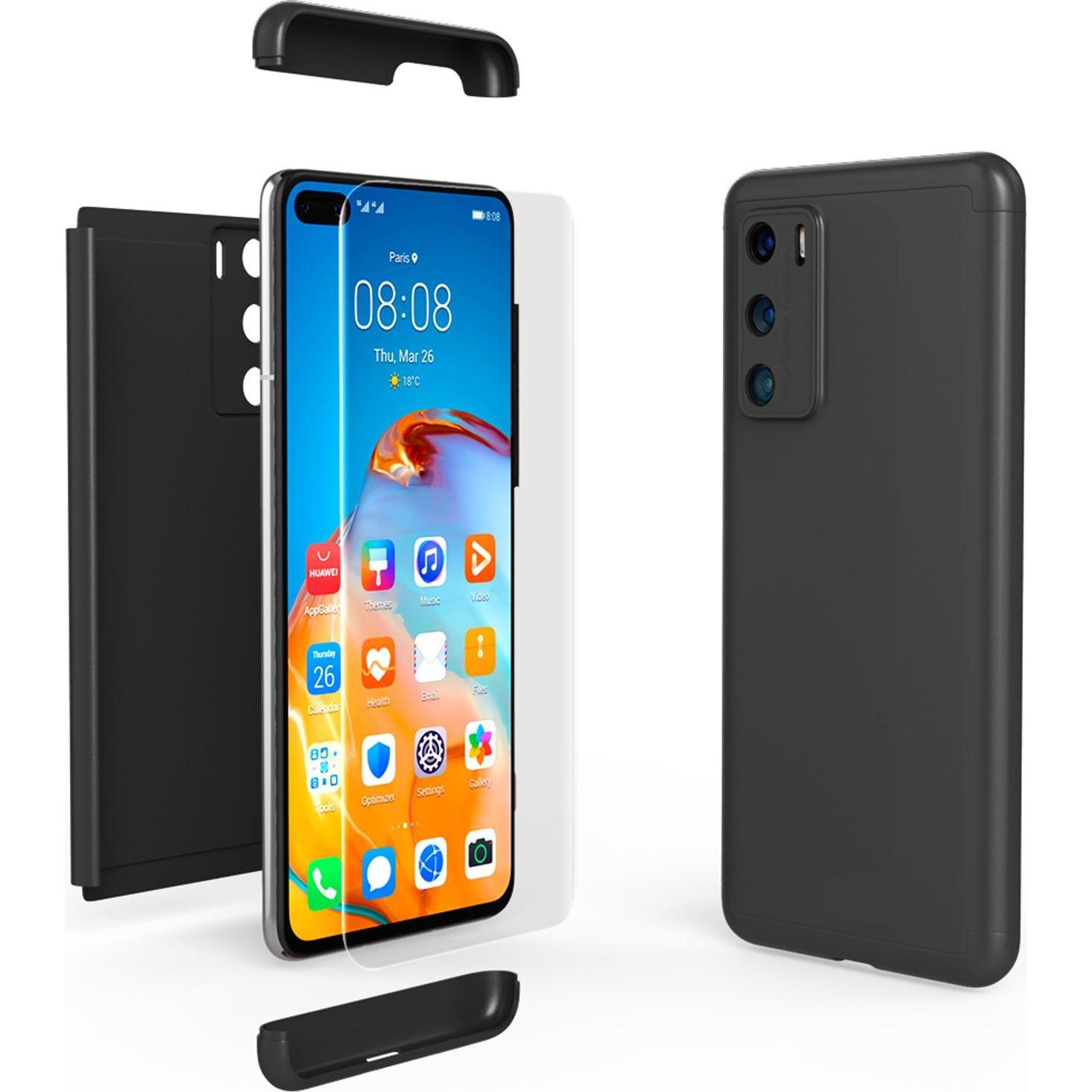 Nalia 360 Grad Handyhülle (Huawei P40), Smartphone Hülle, Schwarz
