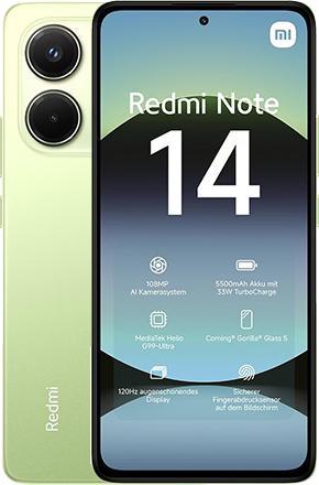 Actual product image Xiaomi Redmi Note 14 (128 GB, Lime Green, 6.67", Hybrid Dual SIM)