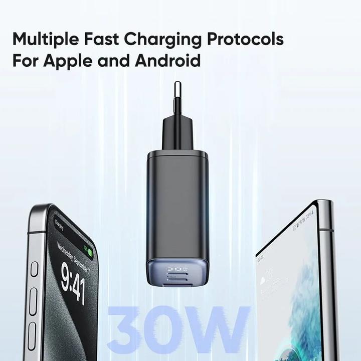 Actual product image Mcdodo CH-2180 2xUSB-C + USB-A, 30W mains charger with display (black) (30 W, 3 ports)