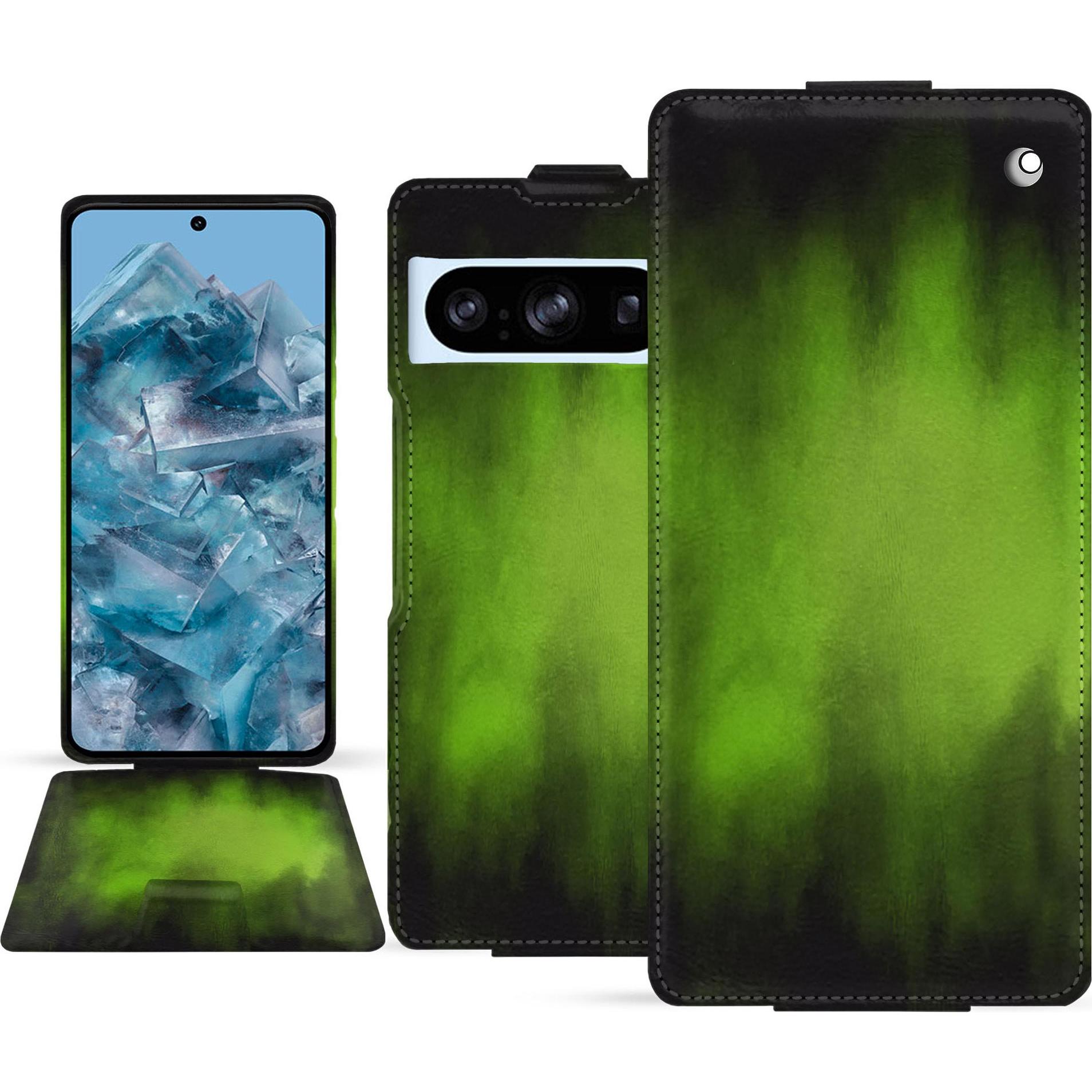 Noreve Lederschutzhülle vertikal (Google Pixel 8 Pro), Smartphone Hülle, Grün