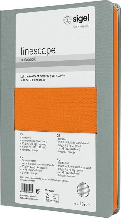 Image du produit Sigel Notizbuch A5 Linescape hellgrau/orange (A5, Quadrillé, Couverture rigide)