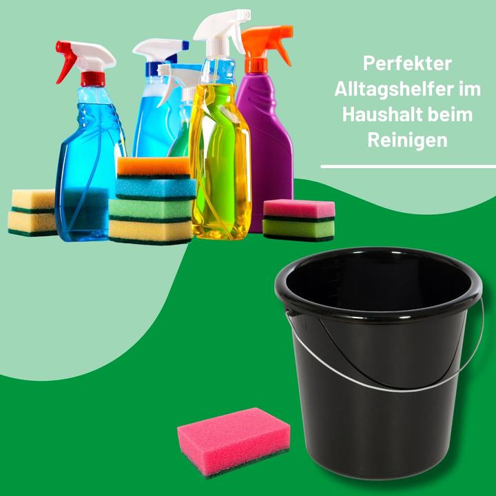 Produktbild Novaliv 4 Stück Eimer 10L Schwarz mit Masseinteilung - Putzeimer 10 Liter? 28,5 cm Praktischer Allro (4 Stk.)