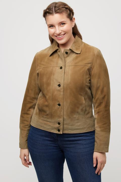 Image du produit Ulla Popken Veste en cuir de chevreau suédé. Col chemise et doublure (48)