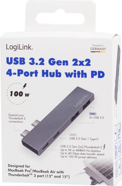 Immagine prodotto LogiLink Docking station USB 3.2 Gen2x2, 4 porte, PD, argento (USB-C, 4 porte)