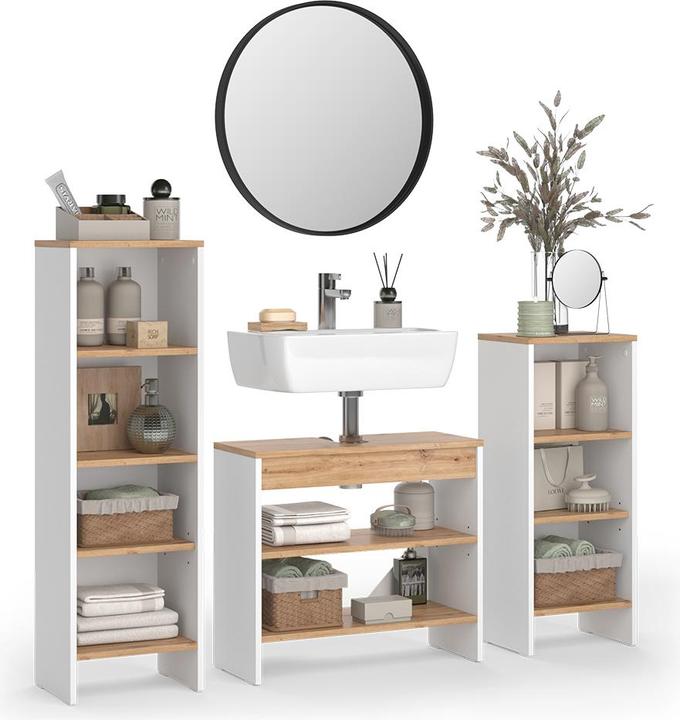 Produktbild Vicco Badmöbel-Set Karli, Weiss/Goldkraft Eiche, 3 Teile