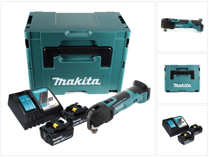 1x Makita DTM 51 Akku Oszillierer, 2x Makit BL 1860 B 18 V 6,0 Ah Akku, 1x Makita DC 18 RC Ladegerät, 1x Makita Makpac, 1x Universaleinlage