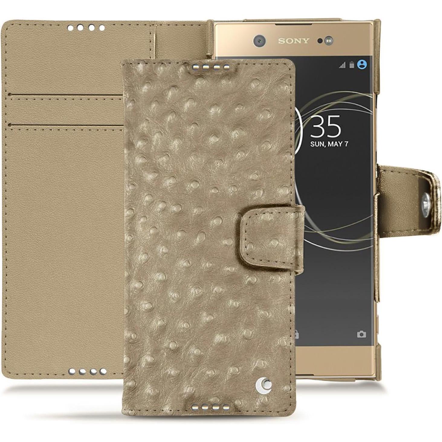 Noreve Lederschutzhülle Wallet (Sony Xperia XA1 Ultra), Smartphone Hülle, Beige