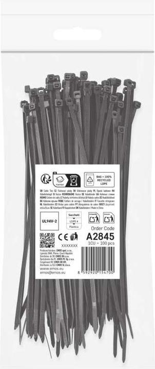 Produktbild Emos Kabelbinder 200×3,5, schwarz, 100 Stk (Kunststoffkabelbinder, 200 mm, 100 Stk.)