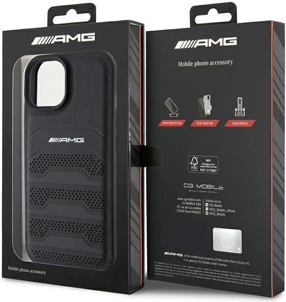 Image du produit Mercedes AMG AMHCP15MGSEBK iPhone 15 Plus 6,7" czarny/black hardcase Leather Debossed Lines (Apple iPhone 15 Plus)