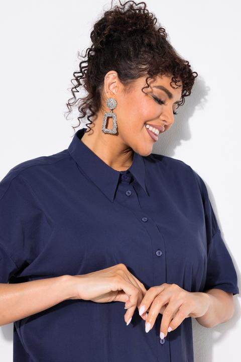 Immagine prodotto Ulla Popken Blusa in popeline dal taglio squadrato con collo da camicia e mezze maniche (46, 48)