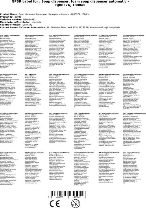 Produktbild Ich-zapfe Seifenspender automatisch - DJ0037A, 1000ml