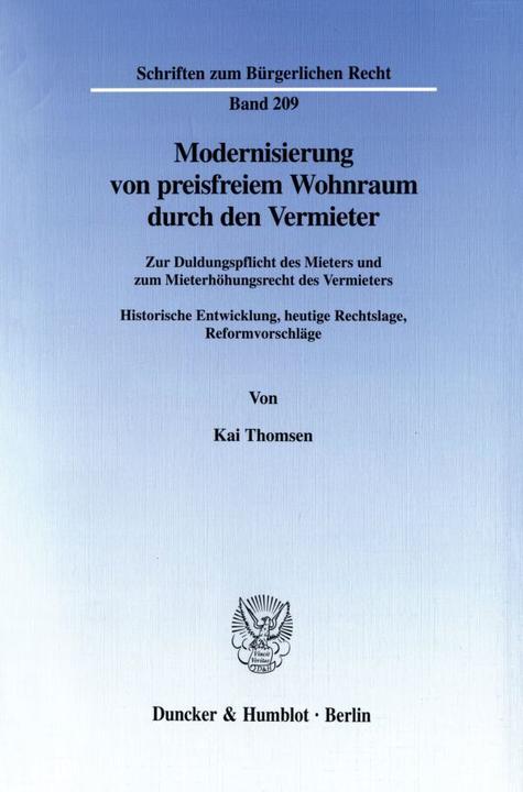 Produktbild Modernisierung von preisfreiem Wohnraum durch den Vermieter (Deutsch, Kai Thomsen, 1998)