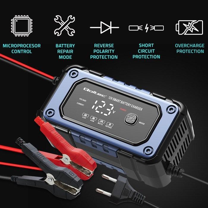 Produktbild Qoltec Prostownik do akumulatora z funkcją naprawy | Inteligentna mikroprocesowa ładowarka| 12V | (12V, 6 A)