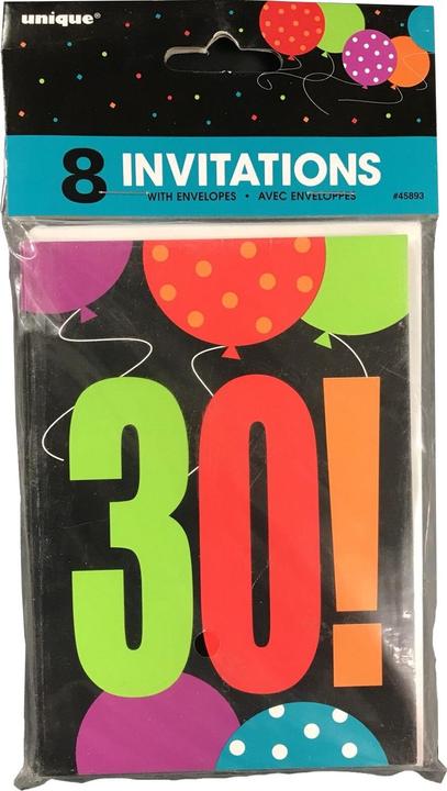Immagine prodotto Unique Party Cheer 30° Compleanno Inviti Misura Confezione 8 (8 pz.)