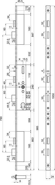 Actual product image MSL FlipLock panic multipoint lock 24446PBa U-faceplate