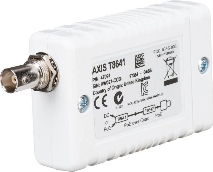 Image du produit Axis T8641 PoE+ sur coax, base (Alimentation électrique)