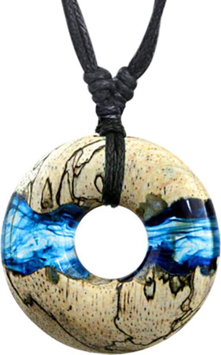 Image du produit Star Piercing Halskette schwarz Anhänger Donut färbung blau Epoxy transparent aus Tamarind Holz (sans laiton, Organique)