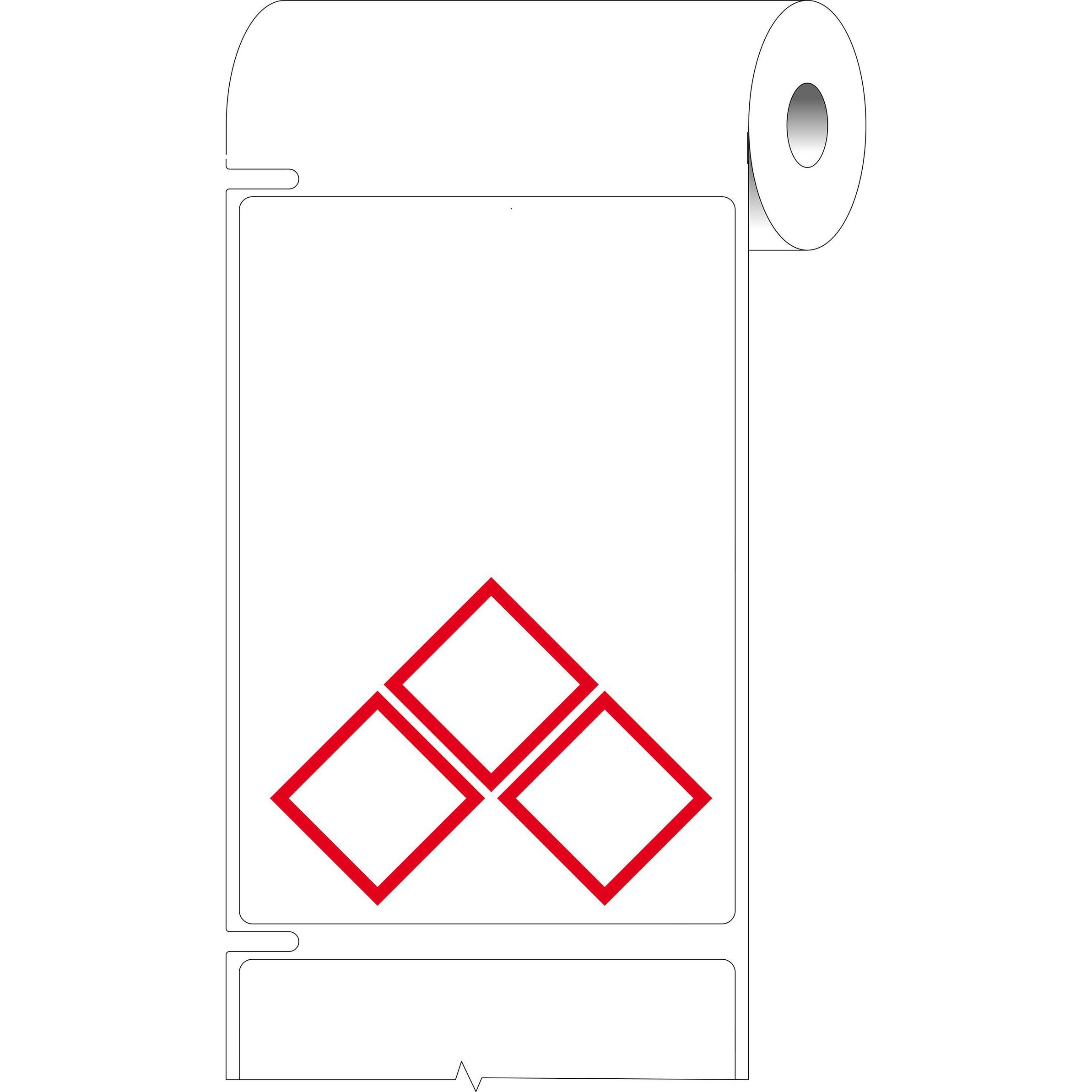 Brady, Etiketten, THTCLP-M-L3A-7594-1, Polypropylen, Weiss, glänzend, 75.00 x 110.00 mm, Layout L3A (3 rote Rau