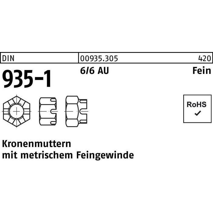 Muttern + Unterlegscheiben, Kronenmutter DIN 935-1 M 64 x 4 6