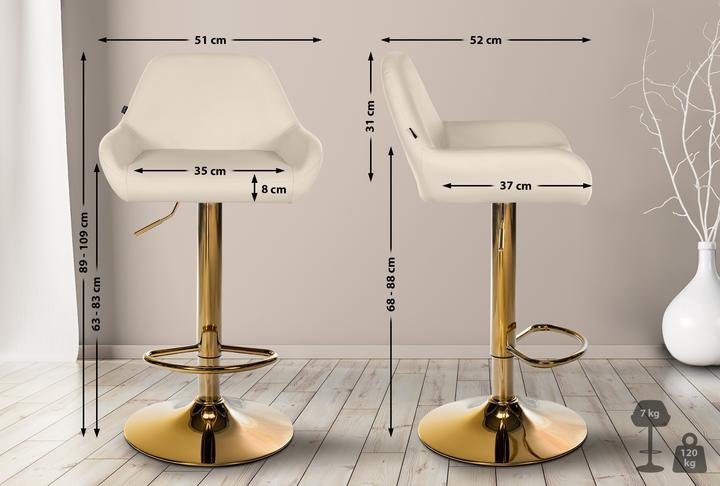 Actual product image CLP Set of 2 bar stools Braga cover with gold frame, height-adjustable