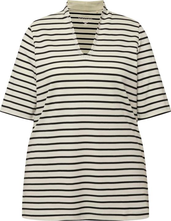 Actual product image Ulla Popken Striped Short Sleeve Goblet Collar Tee (42, 44)