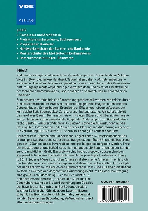 Produktbild Errichten von Niederspannungsanlagen gemäss Bauordnung (Deutsch, Joachim Jackisch, 2021)