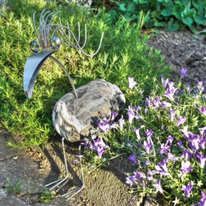 J. Tiedemann Manufaktur & Design DORIS SITZEND - bird of stainless steel and natural stone, garden decoration (40 cm) (40 cm)