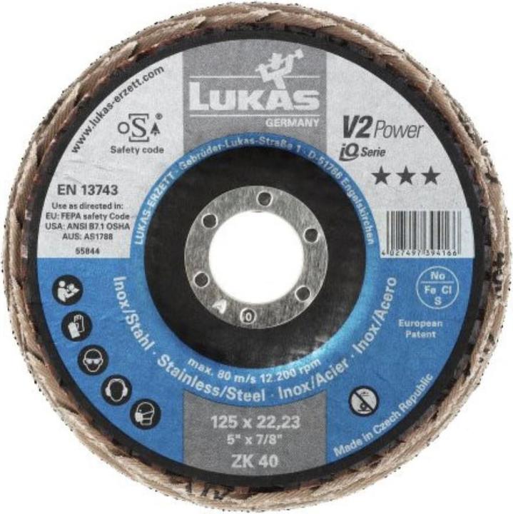 Lukas Fächerschleifscheibe V2 POWER universal Ø 125 mm Zirkonkorund Korn 60 schräg (60)
