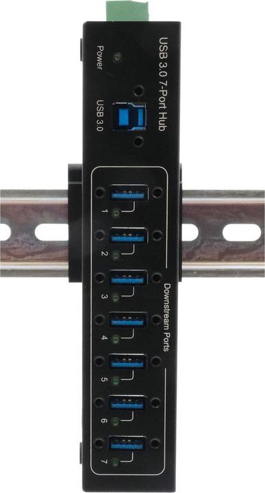 Actual product image Exsys 7 Port USB 3.2 Gen 1 Metal HUB, with3.2 Gen 1 USB cable screwable, DIN Rail- (USB-B, 7 ports)