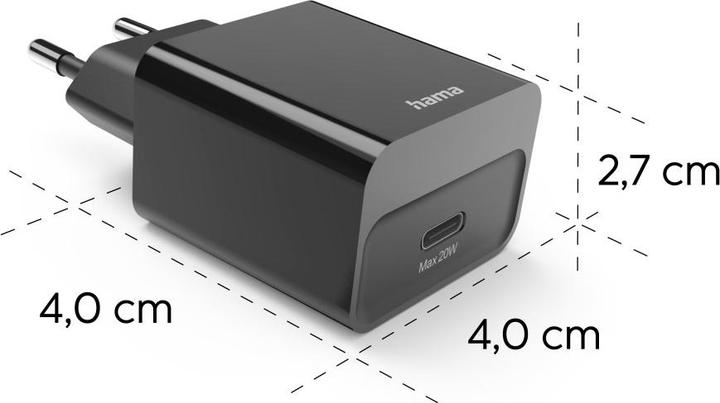 Produktbild Hama Schnellladegerät, USB-C, PD, 20 W, Schwarz (20 W, 1 Port)
