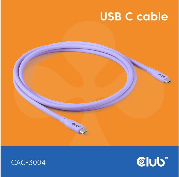 Produktbild Club 3D Club3D Lifestyle USB-C Kabel PD 240W,20Gbps 2m lila St/St retail (2 m, 240 W)
