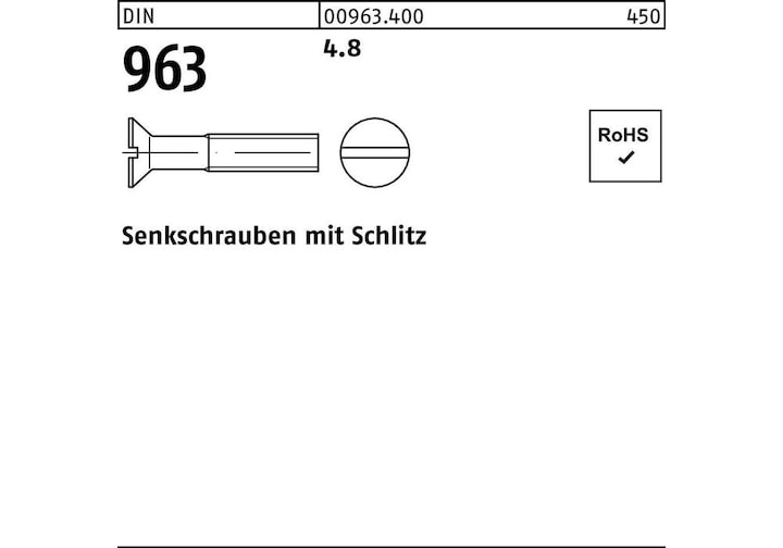 Produktbild Senkschraube DIN 963 Schlitz M 8 x 55 4.8 (200 Schrauben pro Stück)