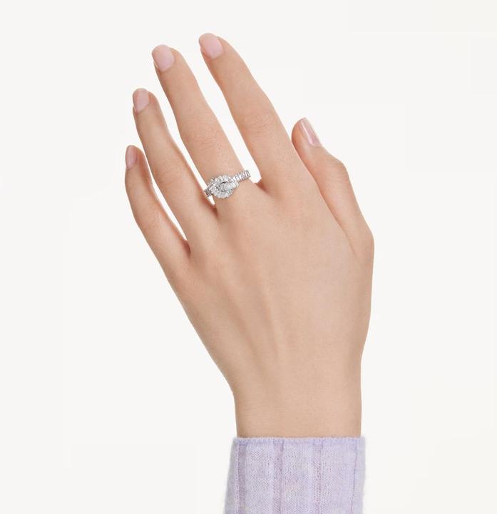 Produktbild Swarovski Matrix Ring Baguette Schliff Knoten Weiss Rhodiniert (55)