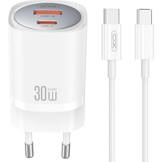 xO Wandladegerät CE21 PD 33W 1x USB-C 1x USB weiss + Kabel USB-C - USB-C (30 W), USB Ladegerät, Weiss
