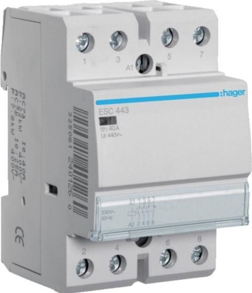 Actual product image Hager HAG ESC443 contactor, 40A, 3S+1Ã, 230V
