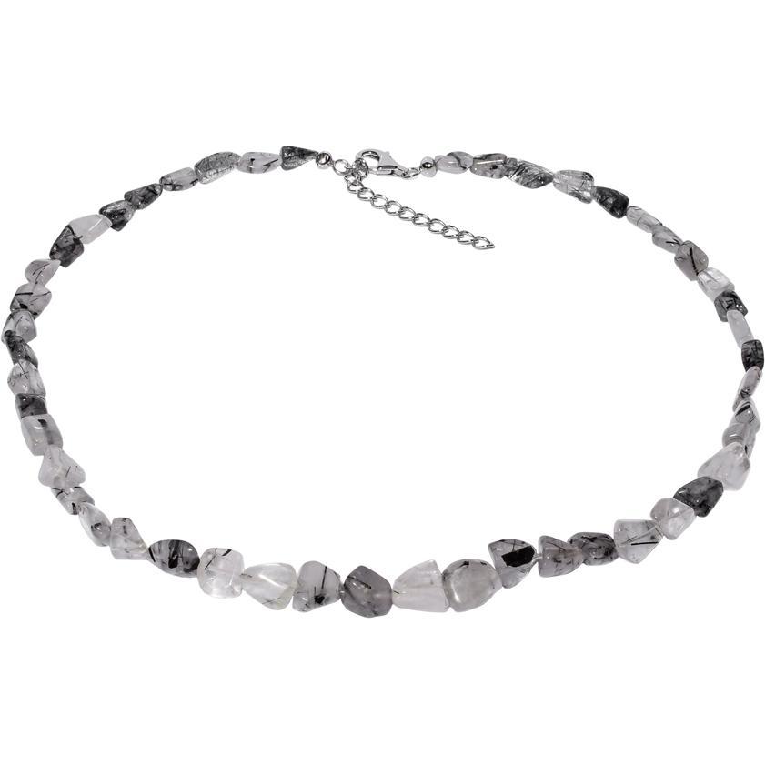 Xen, Halsschmuck, Black Rutilquarz - Collier Trommelstein 48 + 5 cm 925 Silber, (925 Sterling Silber, 48 cm)