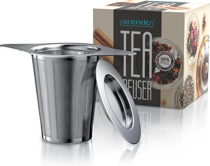 Produktbild Arendo Teesieb, Edelstahl, Doppelgriff & Multifunktionsdeckel, für Kannen & Tassen, Teefilter, Kräutersieb
