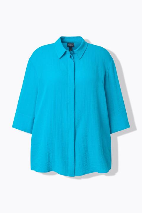 Immagine prodotto Ulla Popken Camicia con viscosa, collo da camicia e maniche a 3/4 (46, 48)