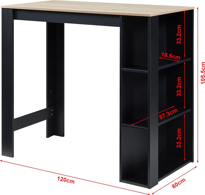Produktbild En.Casa Bartisch Danderyd 120x60x106 cm mit 3 Ablagefächern Schwarz/Eicheoptik
