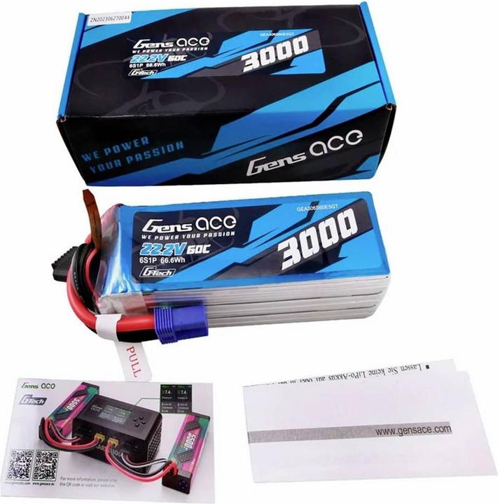 Produktbild Gens Ace G-Tech 3000mAh 22.2V 60C 6S1P Lipo Battery Pack with EC5 plug (22.20 V, 3000 mAh)
