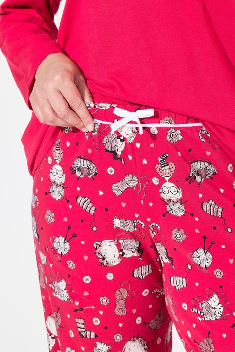 Image du produit Ulla Popken Pyjama avec col tunisien et manches longues, motif chats (50, 52)