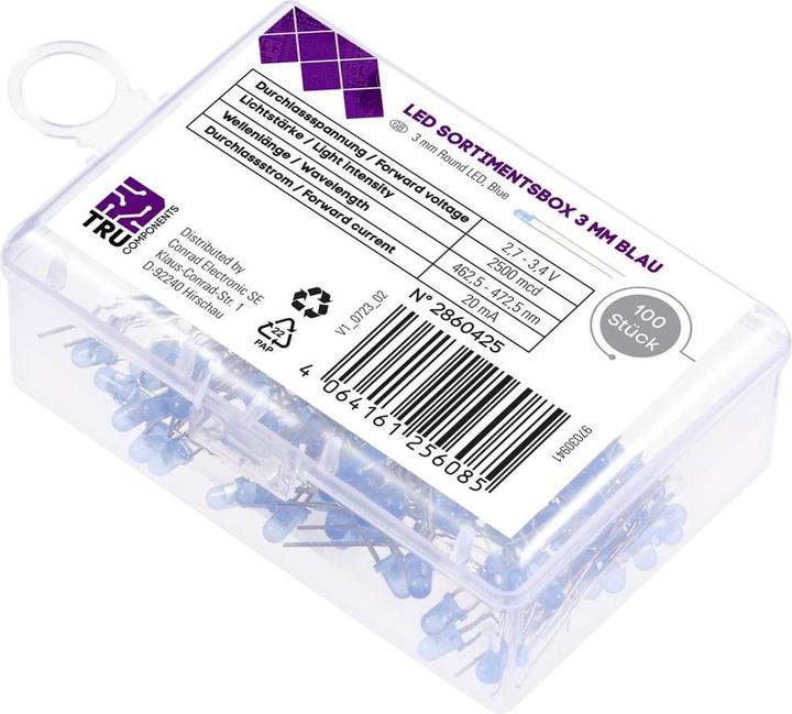 Actual product image Tru Components LED wired Blue Round Diffuse 2500 mcd 30 ° 20 mA 2.7 V, 3.4 V