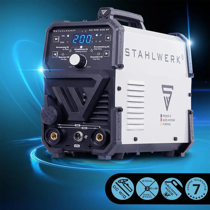 Produktbild Stahlwerk 2-in-1 Kombi Schweissgerät DC WIG 200 ST mit 200A ARC/MMA/E-Hand-Funktion und HF-Zündung