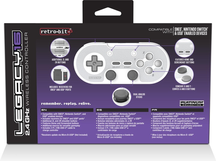 Produktbild retro-bit Legacy16 2.4 Ghz Wireless Controller for SNES, Switch, PC, Mac, Raspberry Pi and Steam - C