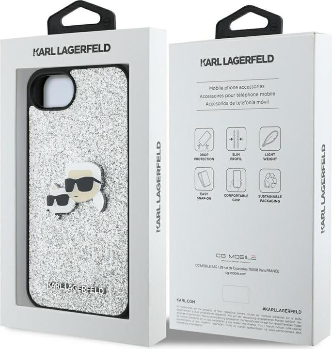 Image du produit Karl Lagerfeld - Hardcase Glitter Fixed (KLHCPSE4PFGKCPS) - iPhone 16e - Silver Karl&Choupette Head (Apple iPhone 16e)