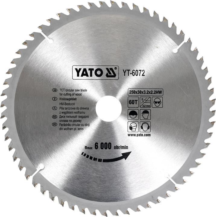 Produktbild Yato professionelles TCT Kreissägeblatt 250 mm, 60 Zähne 30 Bohrung (YT-6072)