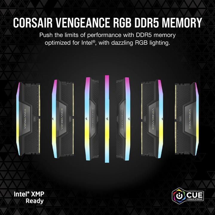 Actual product image Corsair DDR5, 6000MT/s 96GB 4x24GB DIMM, Unbuffered, 30-36-36-76, Std PMIC, XMP 3.0, VENGEANCE RGB DDR5 Blac (4 x 24GB, 6000 MHz, DDR5 RAM, DIMM)