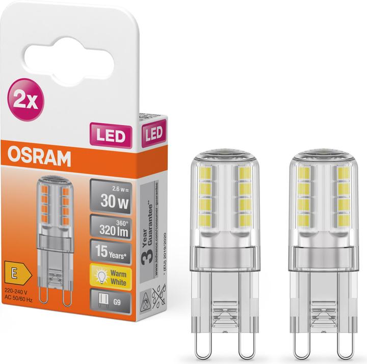 Productafbeelding Osram LEDPIN30 2,6W/827 230V CL G9 10X2 (G9, 2.60 W, 320 lm, 1 x, E)