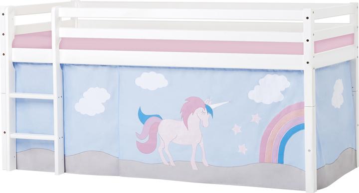 Actual product image Hoppekids BUNDLE BASIC half loft bed 90x200 cm with UNICORN curtain and foam mattress (90 x 200 cm)