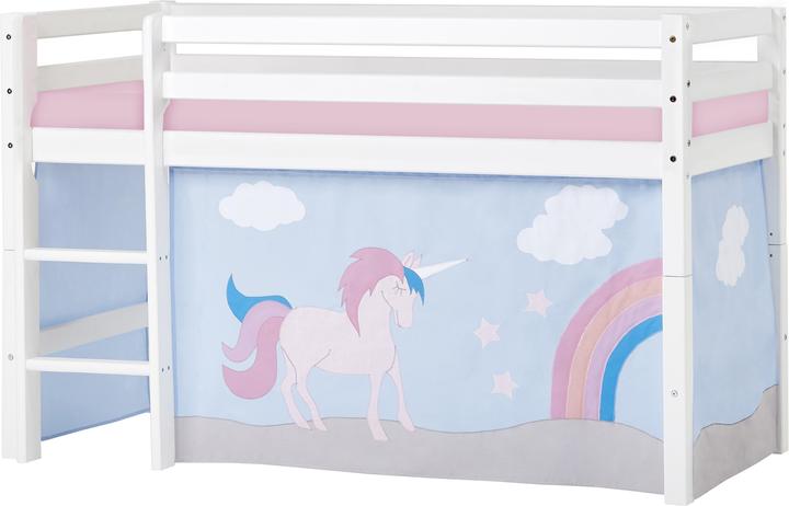 Produktbild Hoppekids BUNDLE BASIC Halbhochbett 70x160 cm mit UNICORN Vorhang und Kaltschaum-Matratze (70 x 160 cm)